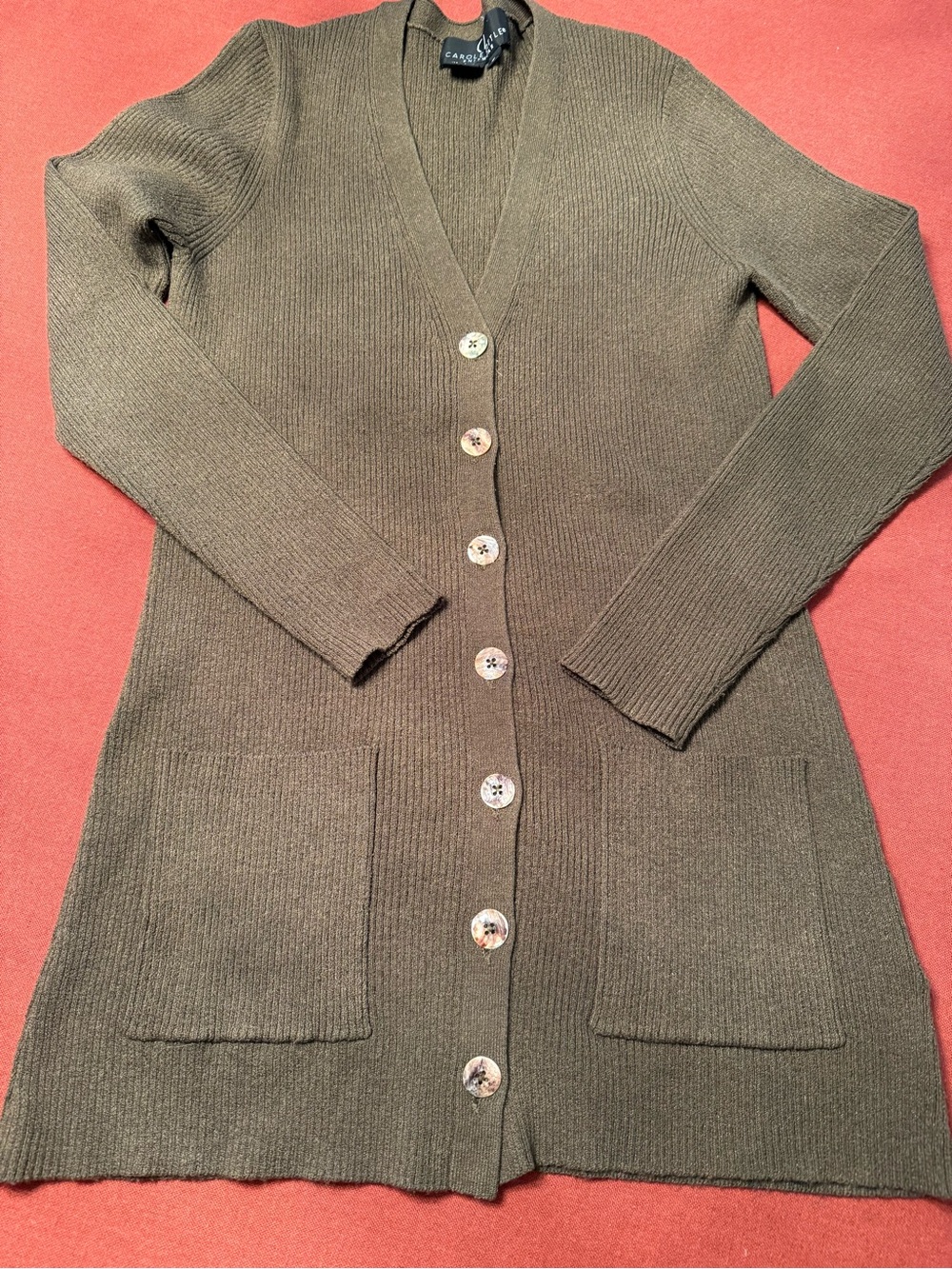 Casual Olive Green Ribbed Button-Front Cardigan Sweater